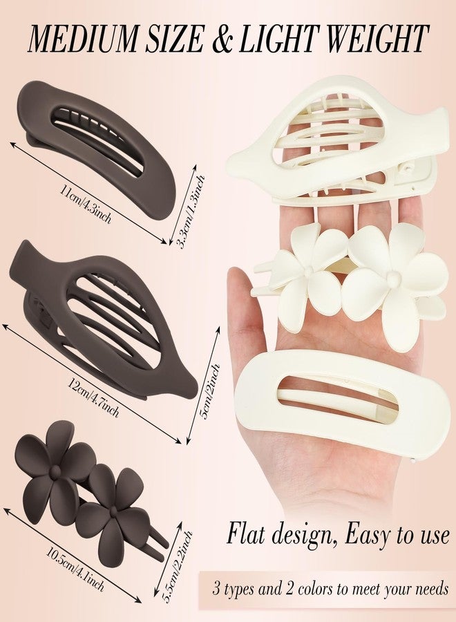 Obeoby 6 PCS Flat Hair Clips for Women, 3 Types French Flat Claw Clips for Thin Thick Hair Barrettes Large Medium (Off-white, dark brown) - Image 2